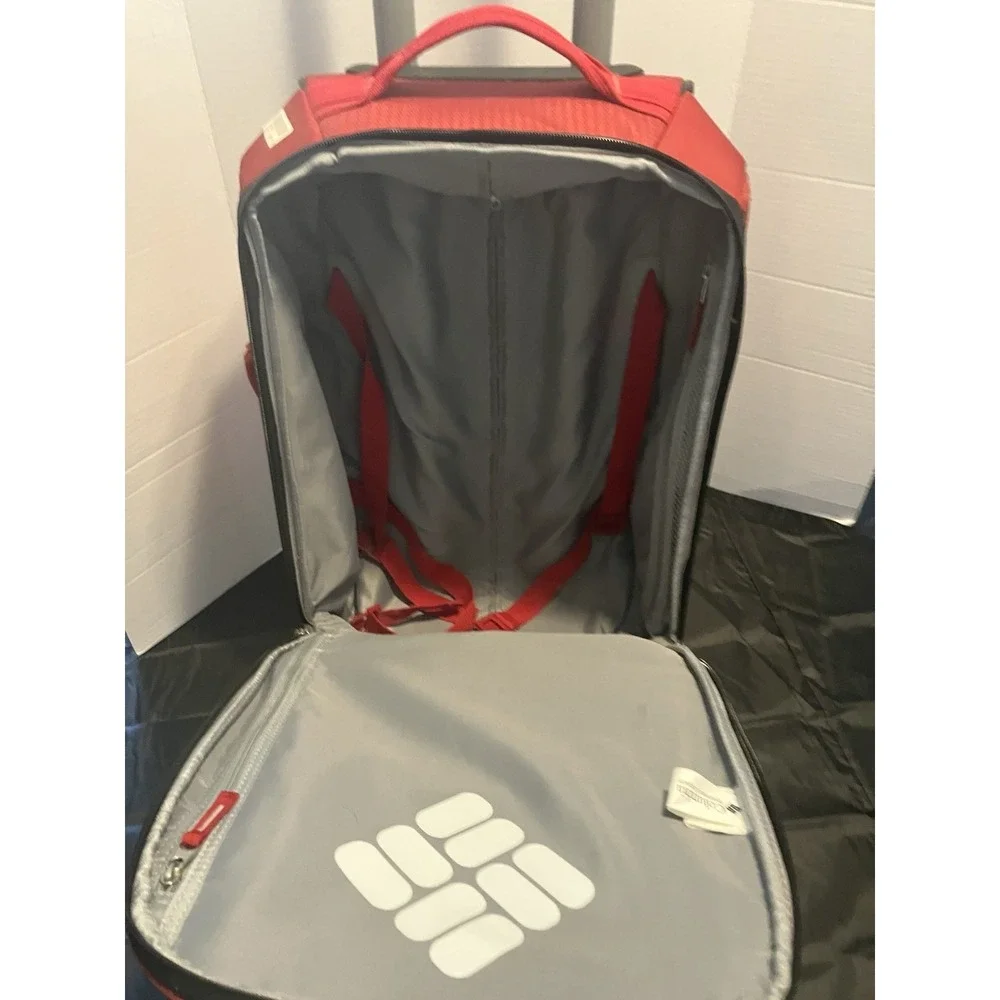 NWOT Columbia Pack and Go Travel Rolling Upright Suitcase RED Active Lifestyle